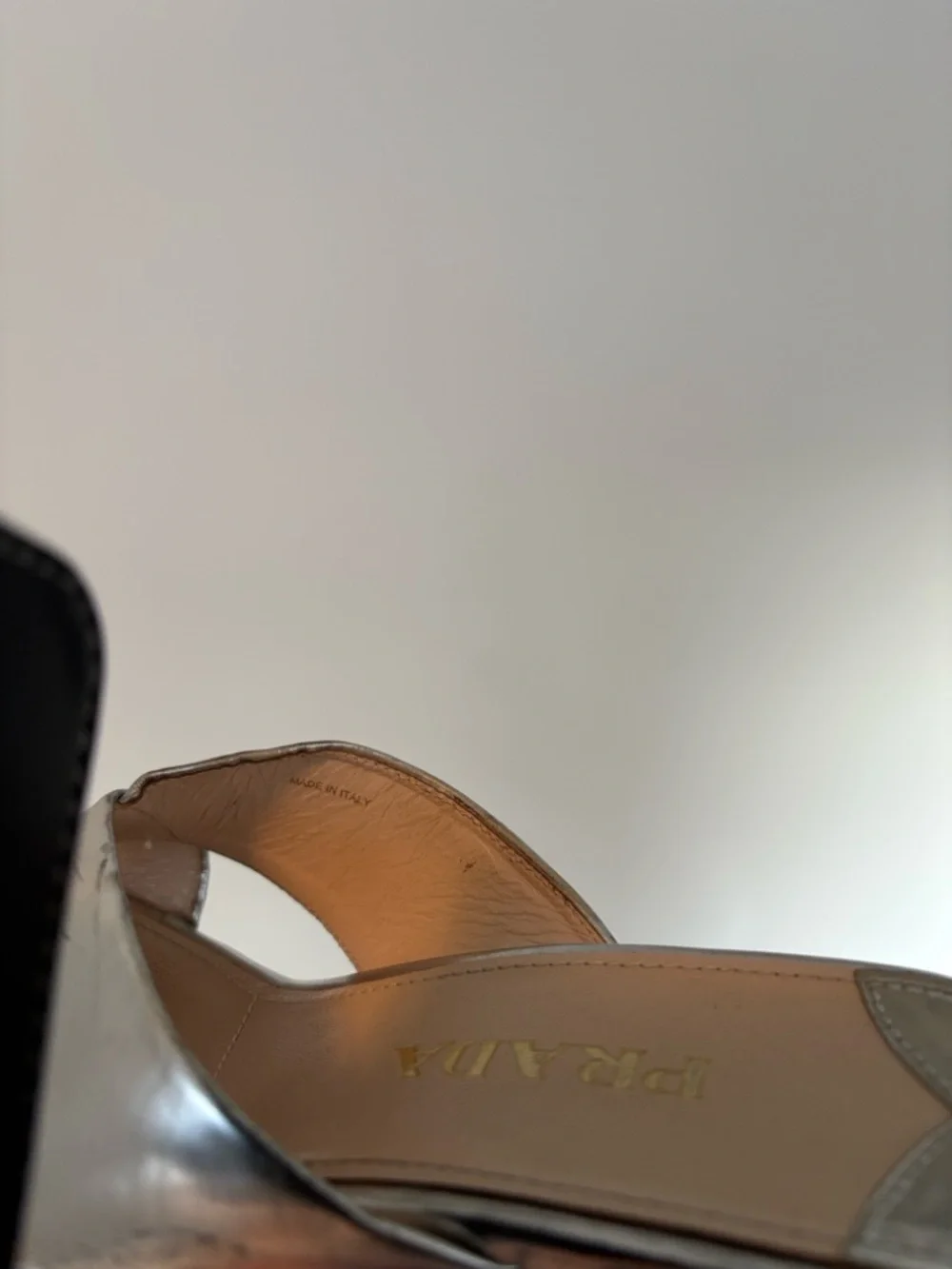 Prada Silver Metallic Leather Platform Wedge Slide Sandals Size 39/ US 8.5 Italy
